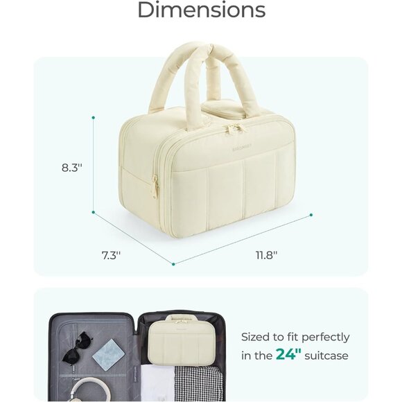 Women's E-green Puffy Lightweight Cosmetic Makeup Bag Organizer With Handle - Picture 5 of 7